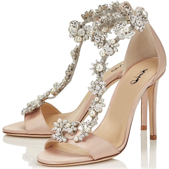 XYD Shoes - High Heel Stiletto Rhinestone Sandal T-Strap Pumps